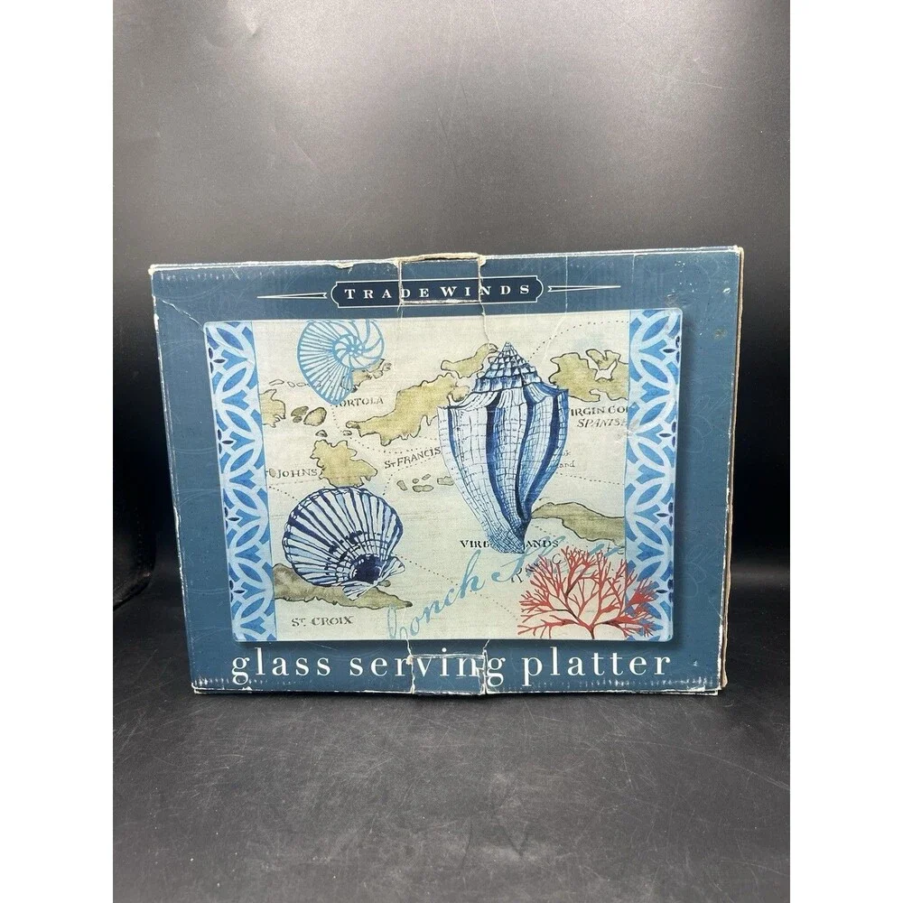 Certified International Trade Winds Glass Serving Platter Jennifer Brinley NIB